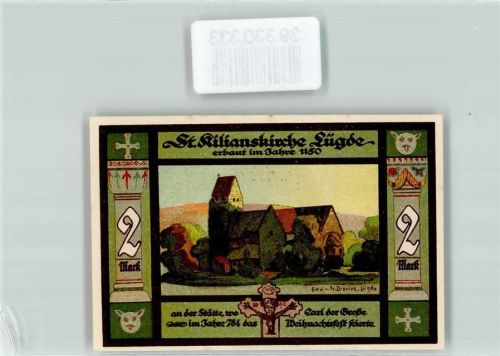 Lügde 1921 Notgeld Stadt Lügde 2 Mark Nr. 081376 St. Kiliankirche