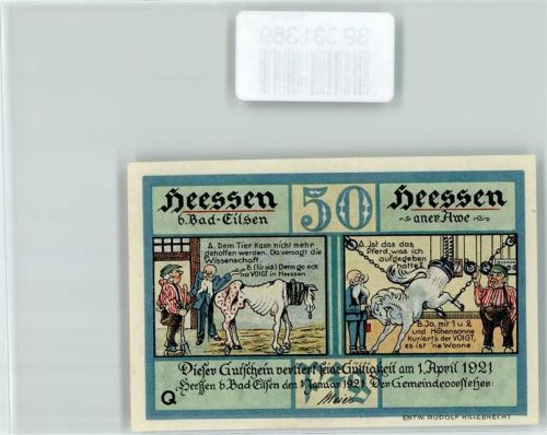 Heeßen Notgeld Gutschein 50 Pfennig Voigt's Kur- und Badehaus