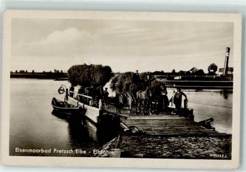 06909 O4606 Pretzsch Elbe - Eisenmoorbad Elbfähre Ruderboot Pferdewagen Schiff