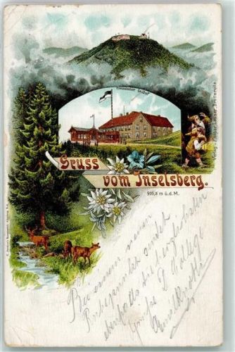 98599 O6083 Brotterode 1900 Gebrauchsspuren Inselberg Rehe Zwerg Lithographie
