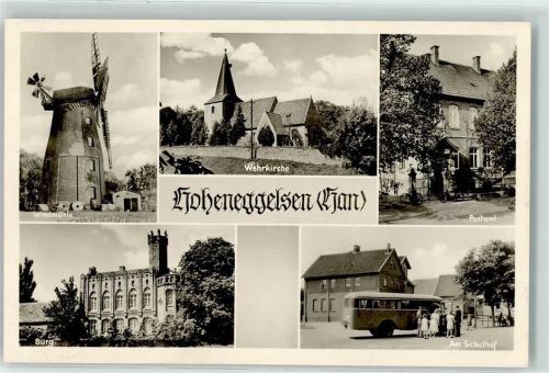 31185 W3201 Hoheneggelsen - Windmühle Burg Wehrkirche Postamt Schulhof Schulbus