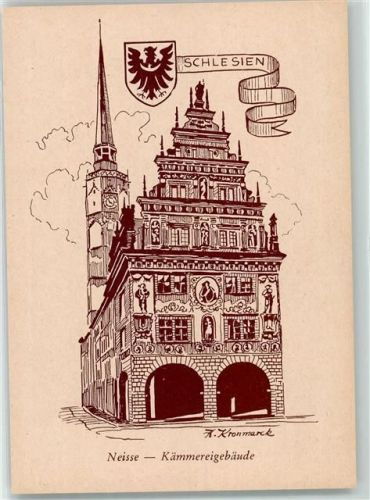 Neisse Kämmereigebäude Wappen Schlesein sign. Kronmarck