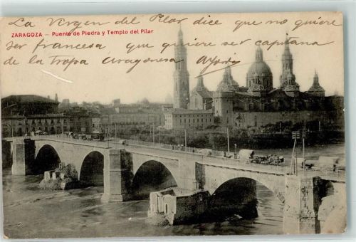 Saragossa 1910 Puente de Piedra y Templo del Pilar Straßenbahn