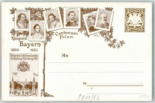 Bayerische Jubiläums Landes Ausstellung 1906 Centenar-Feier Maximilian Joseph I. Maximilian II. Ludwig I. Ludwig II. Otto Prinz Regent Luitpold