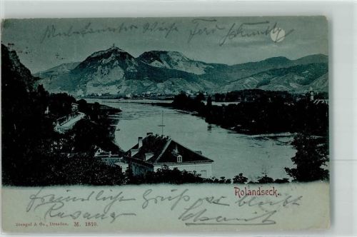 Rolandseck 1899 Blick auf Drachenfels und Bad Honnef