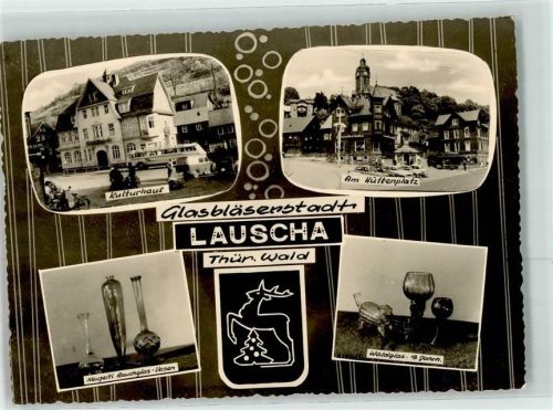 Lauscha Rauchglas Waldglas Kuturhaus Hüttenplatz Wappen OmnibusOldtimer Motorrad