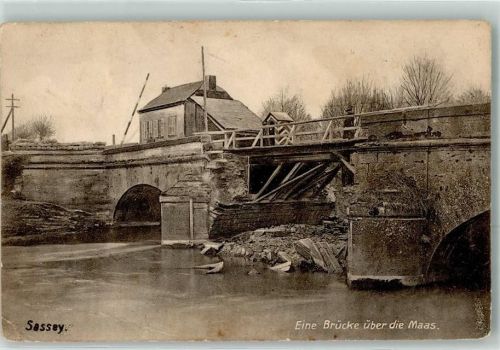 Sassey 1915 Eine Brücke über die Maas Schranke Wachhäuschen Feldpost 33. Infanterie Div.