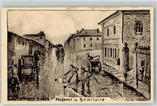 Saint-Hilaire Feldpost in St. Hilaire Pferdewagen Mann sign. Schittenhelm