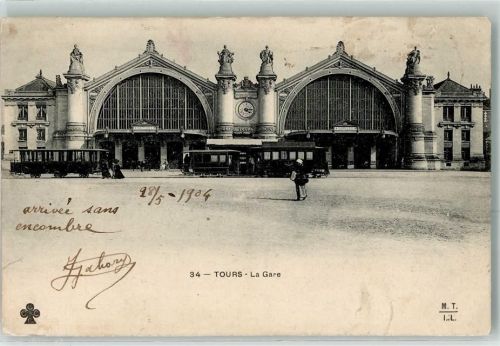 Tours 1904 Bahnhof Straßenbahn