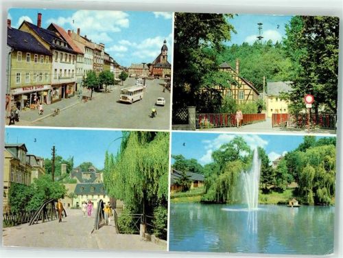 Schmölln Marktplatz Blick zum Aussichtsturm Blick zum Brückenplatz Omnibus