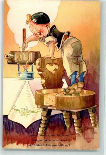 Junge kocht Käsefondue Serie Nr. 3