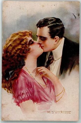 1915 sign. Santino M. Liebespaar Kuss