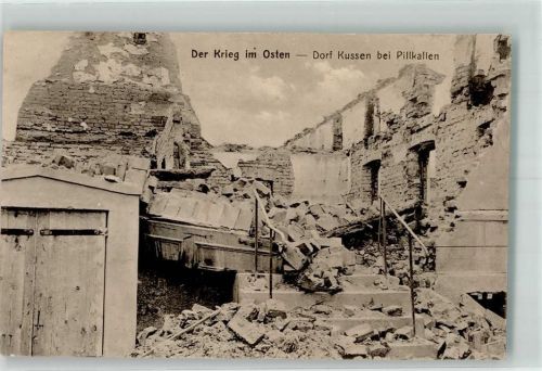 Pillkallen WK I Zerstörungen Dorf Kussen Foto AK