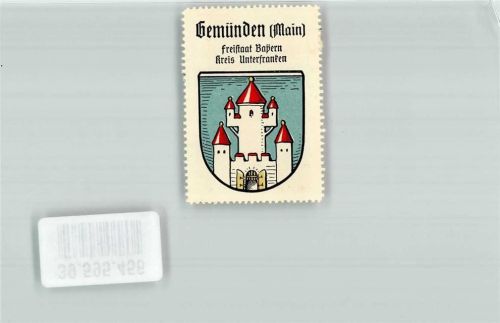 Gemünden Vignette Wappen Türme Rot Gold Silberne Burg Freistaat Bayern Kaffee Hag