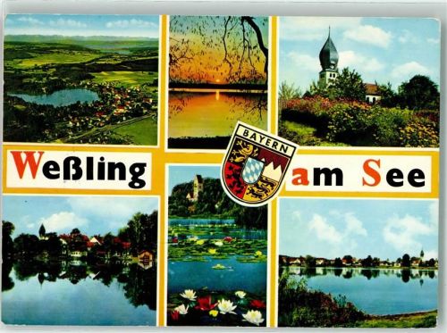 Weßling Oberbayern Sonnenuntergang Kirche Seerosen Wappen Löwe Blau Weiß Bayern