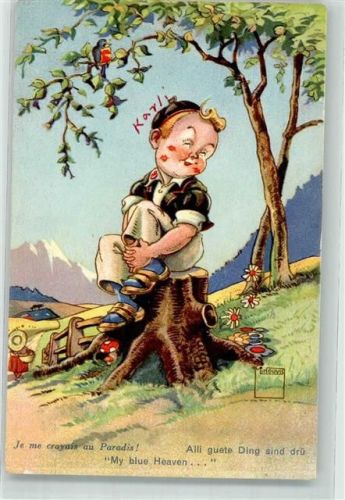 Verliebter Junge Vogel Feldblumen Pilze Serie Nr. 16
