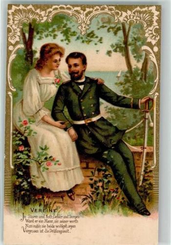 Soldat in den Armen seiner Liebsten Patriotik Jugendstil Lithographie