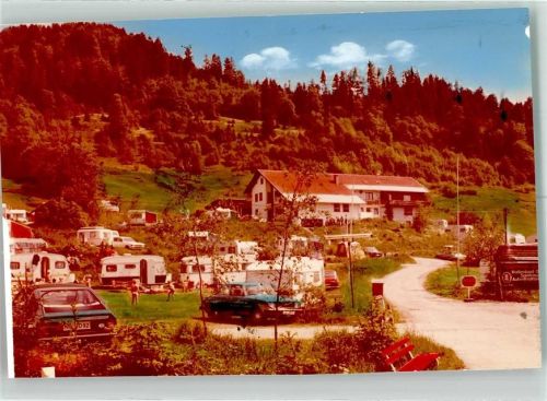 Aach Campingplatz Auto Wohnwagen Ort handschriftlich Foto Original aus Archiv eines Ansichtskartenverlags