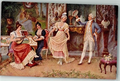 Hausmusik Rokoko Klavier Laute am Hofe sign. Persoglia : Menuet