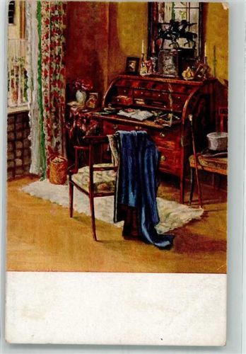 sign. Heidbronner M. Der Schreibtisch des Herrn Verlag Abshagen Nr.208 Holzverarbeitung 1919 Künstlerkarte