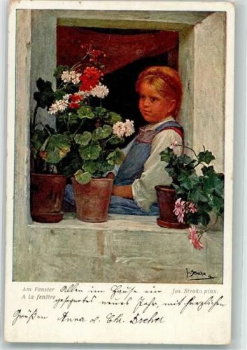 1918 Am Fenster Kind Geranien B.K.u. W.I. Nr. 1766