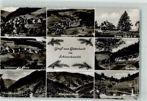 Gütenbach mit alter Pfarrkirche Schwimmbad Deichbachfälle Brend Neubau-Siedlung Simonswäldertal