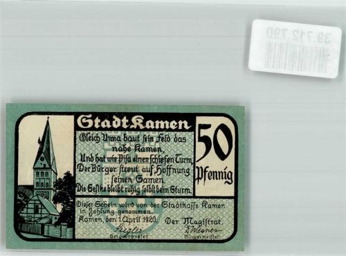 Kamen 1920 50 Pfennig Nr. 116625