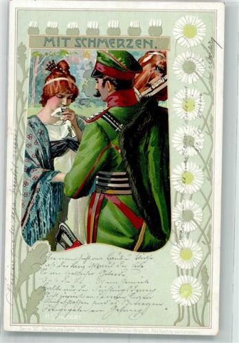 1901 sign. Schubert Kavallerist verabschiedet sich von seinem Mädel Jugendstil Uniform Verlag Rafael Neuber Serie 32 Heimliche Liebe