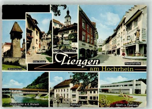 79761 W7890 Tiengen , Hochrhein 1973 Foto AK Storchenturm Rathaus hauptstrsse Peter-Tumb Kirche