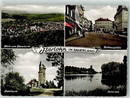 58636 W5860 Iserlohn Foto AK Danzturm Seilersee Rathausplatz
