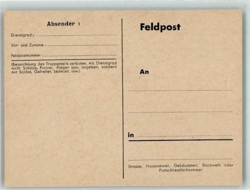 Vorgedruckte Feldpostkarte