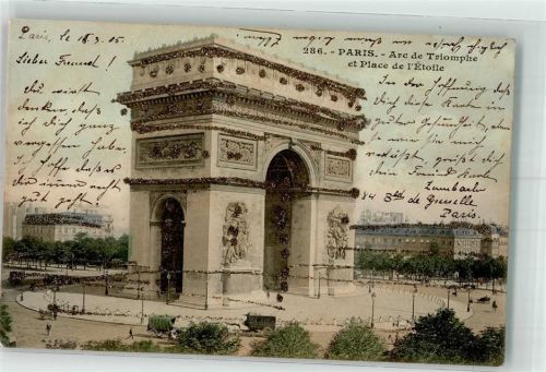 Paris 1915 mit Glimmer/Glitzerauflage Arc de Triumphe Place de Etoile Kutschen