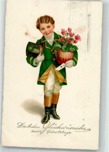 1927 Geburtstag Page Beruf mit einem Blumentopf Alpenveilchen Verlag Begro 7592