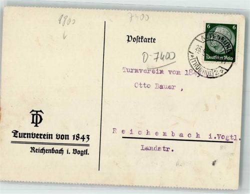 Reichenbach 1935 Turnverein von 1843 Drucksache
