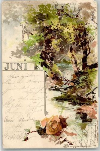 1900 Serienkarte Monats AK Rose Landschaft