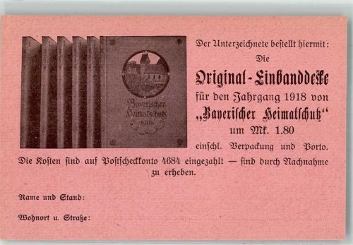 München 1918 Bayerischer Heimatschutz Verein für Volkskunst und Volkskunde Bestellkarte