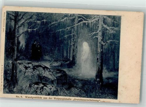 Thale sign. Hendrich, Hermann Gretchenerscheinung Wandgemälde aus der Walpurgishalle Künstlerkarte