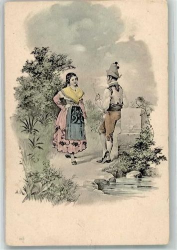 Mann im Gespräch mit einer Frau im Trachtenkleid