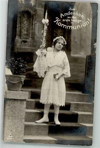 1916 Photochemie Serie 3583-1 Mädchen weißes Spitzenkleid Kerze Bibel