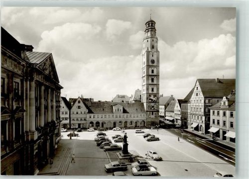 Lauingen Marktplatz Auto Turm Uhr Geschäfte Denkmal