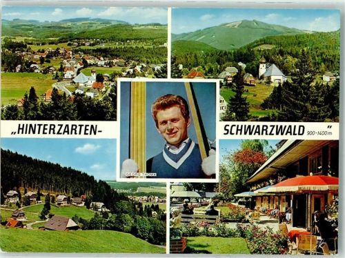 Hinterzarten Skispringer Georg Thoma Ortsansichten mit Kirche Maria in der Zarten Hüttenstempel Hotel Linde Kurhaus Verlag Mauthe Nr. 309/8