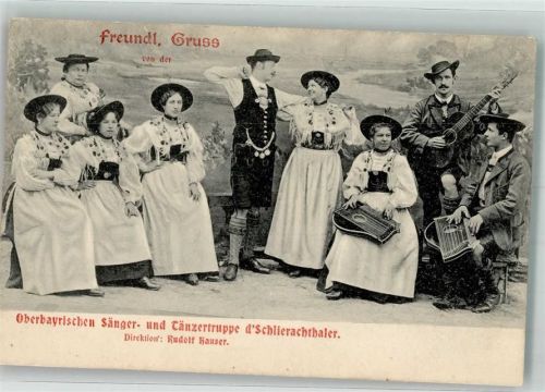 Oberbayrische Sänger- und Tänzertruppe d'Schlierachthaler unter Rudolf Hauser Tracht Zither Gitarre