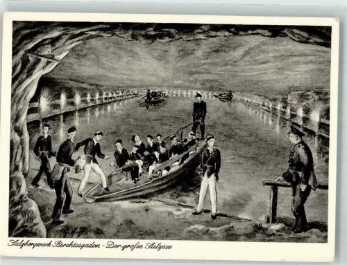 Berchtesgaden Boote im großen Salzsee , Aquarell von A. Brogle AK