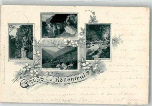Höllental 1898 Gebrauchsspuren Hirschsprungtunnel Ravennaviadukt Gasthaus Sternen Ravennawasserfall Gruss aus dem Höllenthal