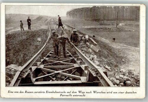 1917 Eine zerstörte Eisenbahnstrecke nach Warschau Feldpost WK I Waldsee