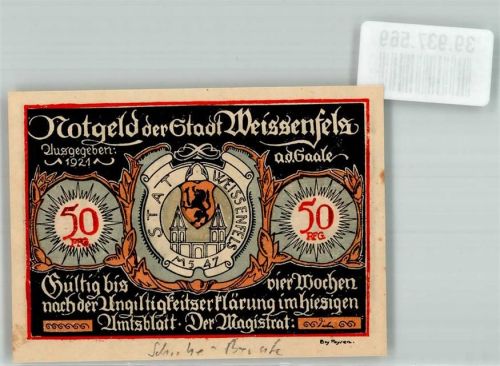 Weißenfels 1921 50 Pfennig Beruf Schuhmacher Augustusburg