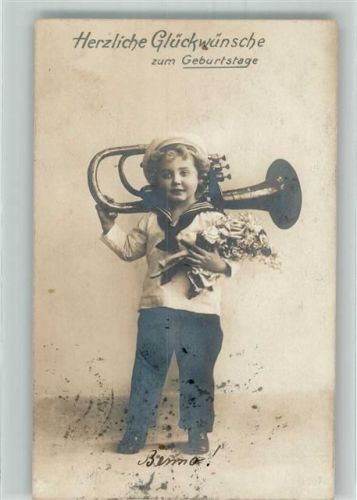 1917 Kind im Matrosenanzug Blechblasinstrument Geburtstag
