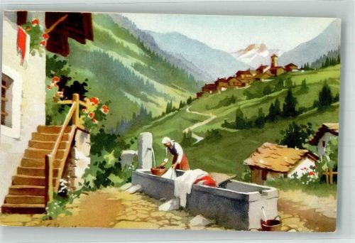 Berglandschaft Italien Wäsche waschen am Quellbrunnen