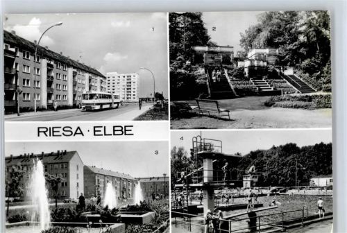 Riesa Karl-Marx-Städter-Straße, Freitreppe im Stadtpark, Neubauten an der Greifswalder Straße, Schwimmbad