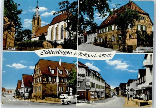 Echterdingen Kirche, Pfarrhaus, Sparkasse, Hauptstraße